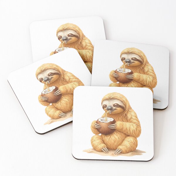 Item preview, Beach Sloth Drinking Coconut – Tropical Summer Relaxation Illustration designed and sold by Quiet Joy Studio.