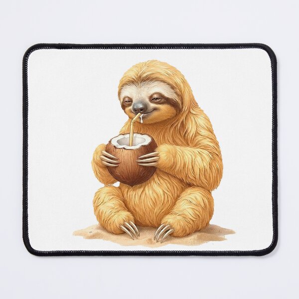 Item preview, Beach Sloth Drinking Coconut – Tropical Summer Relaxation Illustration designed and sold by Quiet Joy Studio.