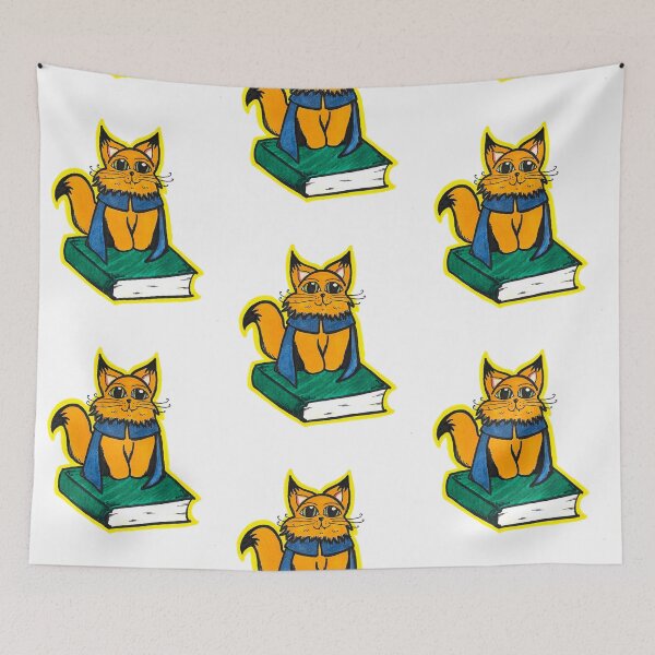 Item preview, Wizard Study Ginger Cat Marker Hand Drawn White designed and sold by BOKEbyTC.