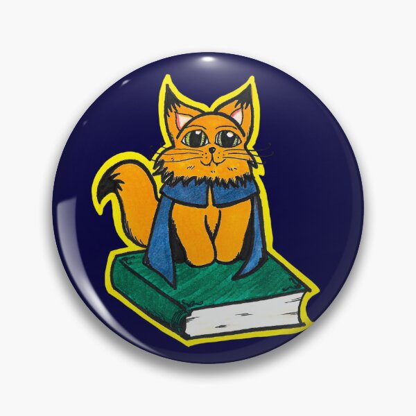 Item preview, Wizard Study Ginger Cat Marker Hand Drawn Navy Blue designed and sold by BOKEbyTC.