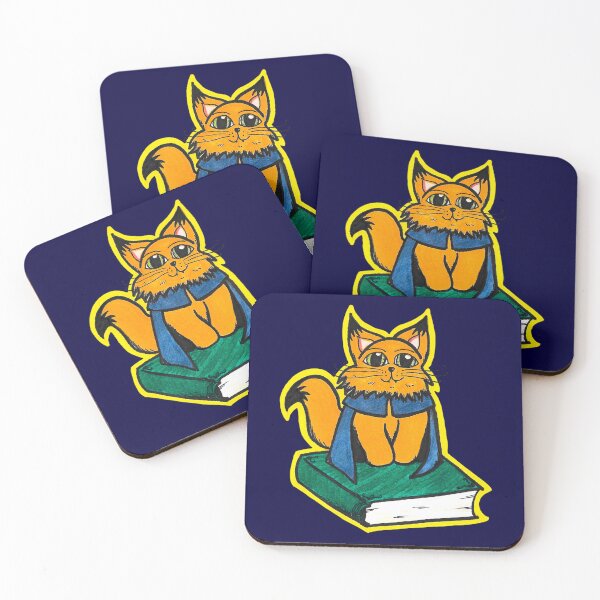 Item preview, Wizard Study Ginger Cat Marker Hand Drawn Navy Blue designed and sold by BOKEbyTC.