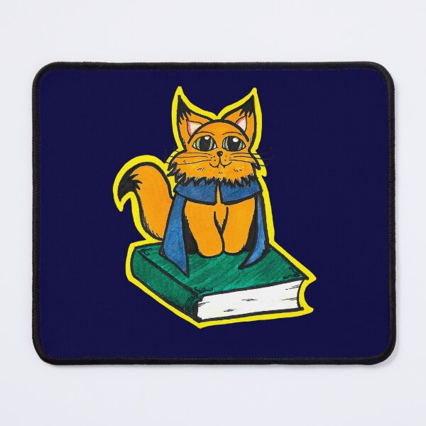 Item preview, Wizard Study Ginger Cat Marker Hand Drawn Navy Blue designed and sold by BOKEbyTC.