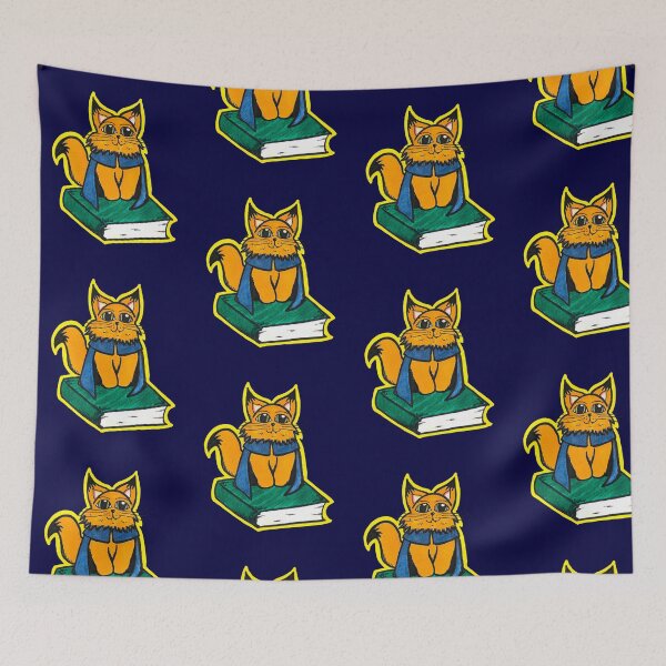 Item preview, Wizard Study Ginger Cat Marker Hand Drawn Navy Blue designed and sold by BOKEbyTC.
