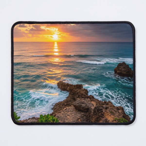 Item preview, Golden Sunset Coastal Cliffs and Turquoise Ocean Waves Landscape designed and sold by Wild Bloom Paws.