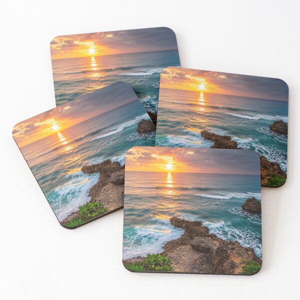 Item preview, Golden Sunset Coastal Cliffs and Turquoise Ocean Waves Landscape designed and sold by Wild Bloom Paws.