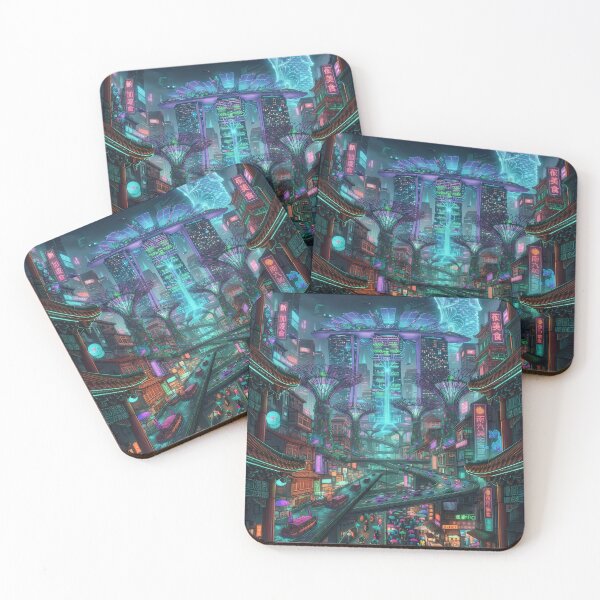 Item preview, Neo Singapore Cyberpunk City Night View Art Print | Futuristic Marina Bay Neon Cityscape Poster designed and sold by SOOstudio73.
