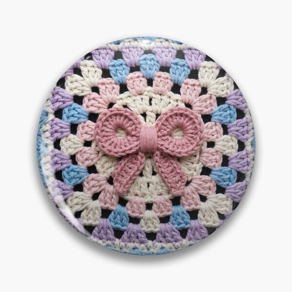 Item preview, Crochet Granny Square Pink Bow Pastel Cream Pattern designed and sold by paldronma.