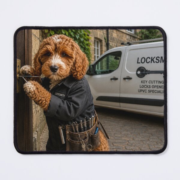 Item preview, Locksmith Cockapoo at Work, Lock Picking and Door Repair Scene designed and sold by Paul Thompson Photography.