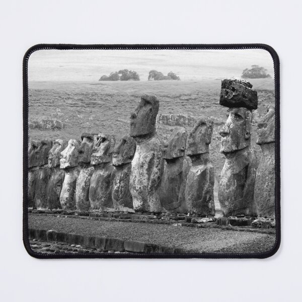 Item preview, Moai ancent Easter Island statues black and white landscape photographic art print designed and sold by Astrid Arkhangelsky.