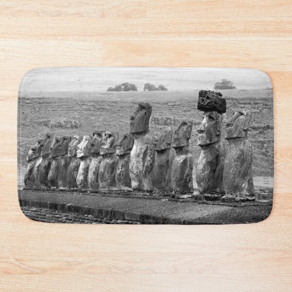 Item preview, Moai ancent Easter Island statues black and white landscape photographic art print designed and sold by Astrid Arkhangelsky.