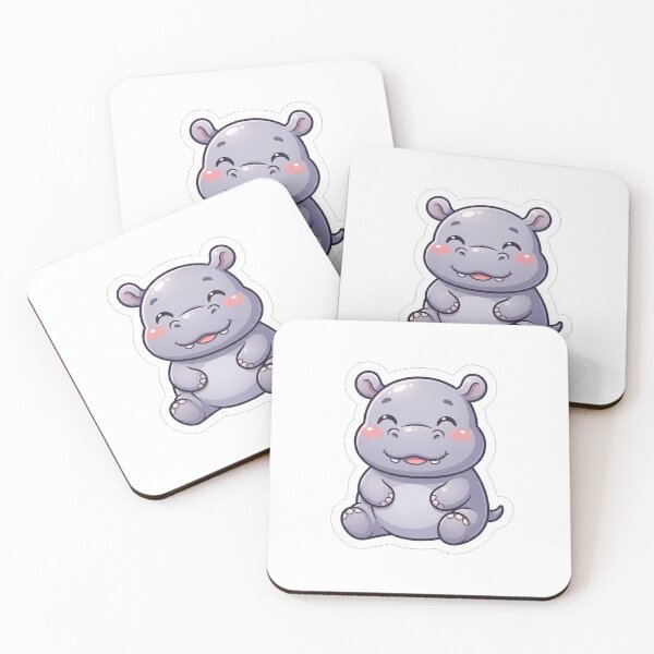 Item preview, Cute Kawaii Smiling Baby Hippo Illustration designed and sold by Owcomm.