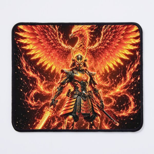 Item preview, Cyber Phoenix Samurai – Futuristic Japanese Warrior with Flaming Energy Sword | Cyberpunk Sci-Fi Art Print designed and sold by lavanya11.