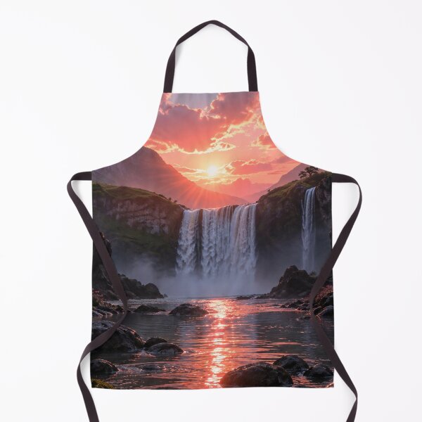 Item preview, Mountain Waterfall at Sunset with Pink Blossoms and Reflective River designed and sold by Wild Bloom Paws.