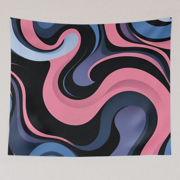Item preview, Abstract Liquid Swirl Pattern Pink Blue Wavy Lines Retro Groovy Print designed and sold by LYAN-STORE.