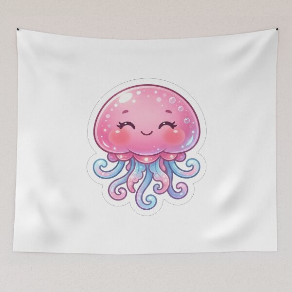 Item preview, Cute Pink Jellyfish With Blue Tentacles designed and sold by Owcomm.