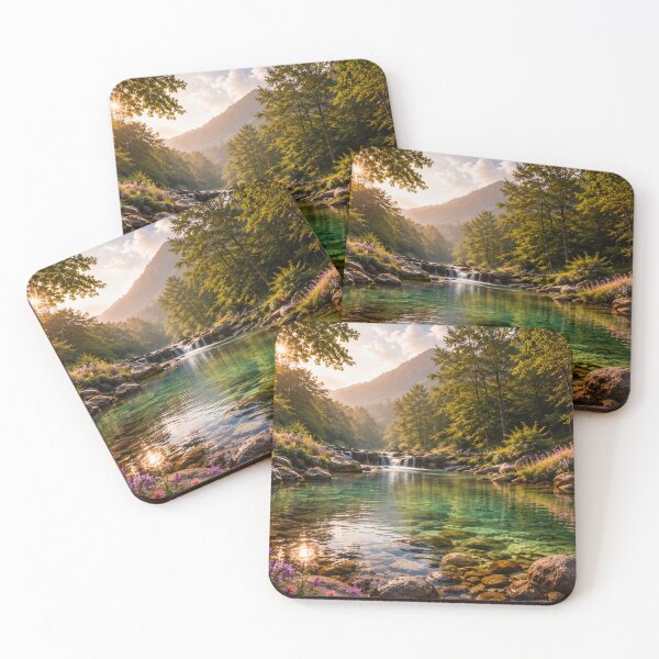 Item preview, Crystal Clear Forest River with Wildflowers and Sunlit Woodland designed and sold by Wild Bloom Paws.