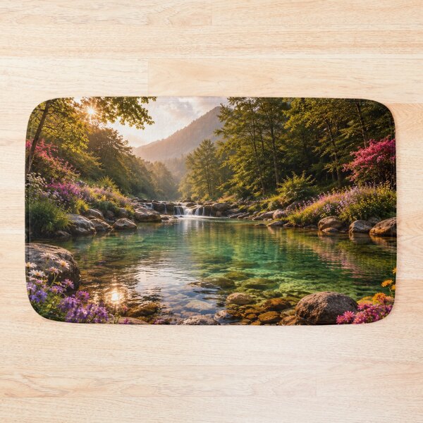 Item preview, Crystal Clear Forest River with Wildflowers and Sunlit Woodland designed and sold by Wild Bloom Paws.