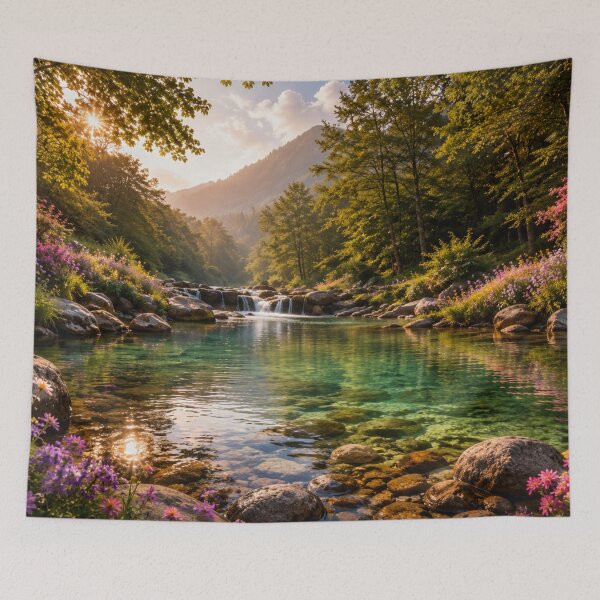 Item preview, Crystal Clear Forest River with Wildflowers and Sunlit Woodland designed and sold by Wild Bloom Paws.