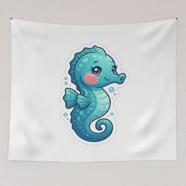 Item preview, Cute Little Blue Seahorse Character Illustration designed and sold by Owcomm.