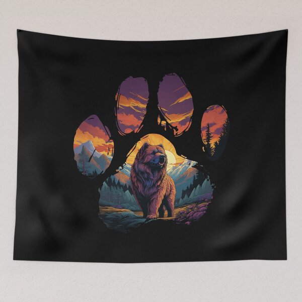Item preview, Funny Chow Chow Paw Synthwave Mountain Tree Mom Dad Kids designed and sold by rafaeltto.
