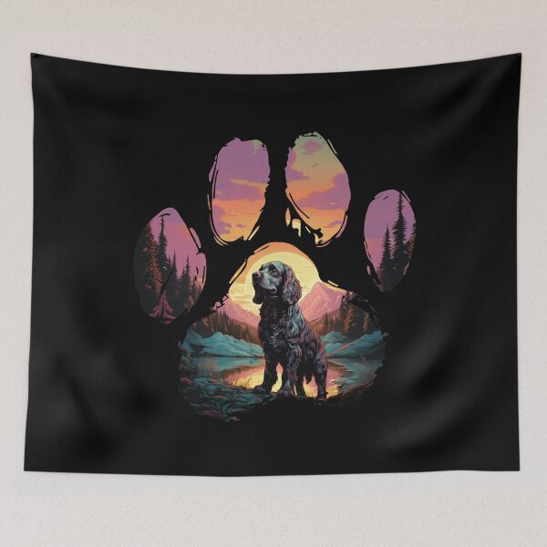 Item preview, Funny Cocker Spaniel Paw Synthwave Mountain Tree Mom Dad Kids designed and sold by rafaeltto.