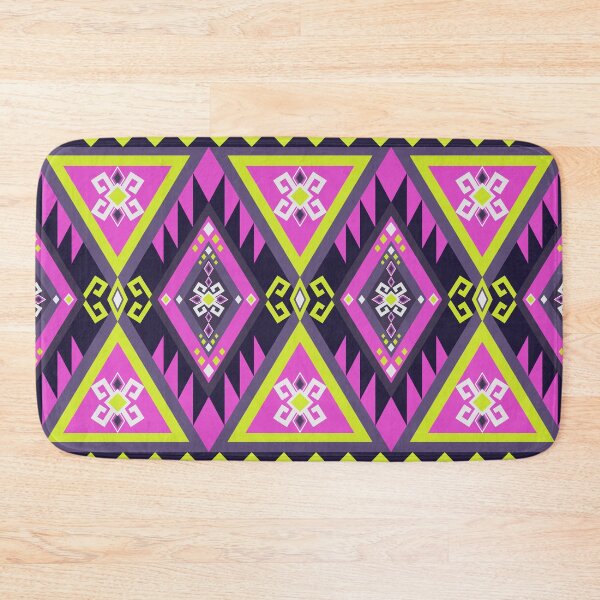 Item preview, Vibrant Aztec Geometric Tribal Pattern in Magenta and Lime Green designed and sold by Aumpuk.