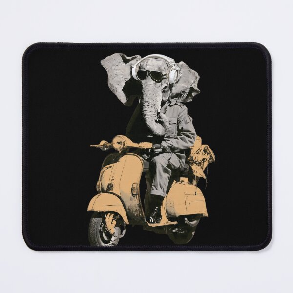 Item preview, Cool Elephant with White Headphones Riding Orange Scooter Vintage Art designed and sold by PANNARUK THAILAND.