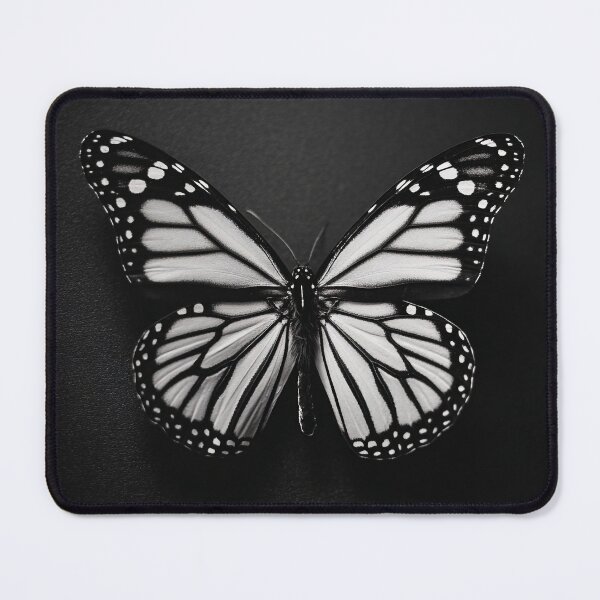 Item preview, Monarch black and white butterfly still life portrait single butterfly centered fine art photographic print designed and sold by Astrid Arkhangelsky.