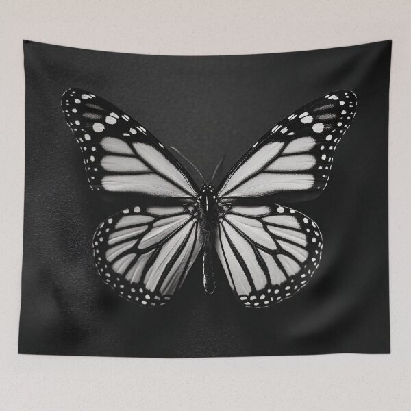 Item preview, Monarch black and white butterfly still life portrait single butterfly centered fine art photographic print designed and sold by Astrid Arkhangelsky.