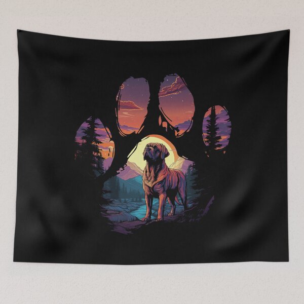 Item preview, Funny English Mastiff Paw Synthwave Mountain Tree Mom Dad Kids designed and sold by rafaeltto.