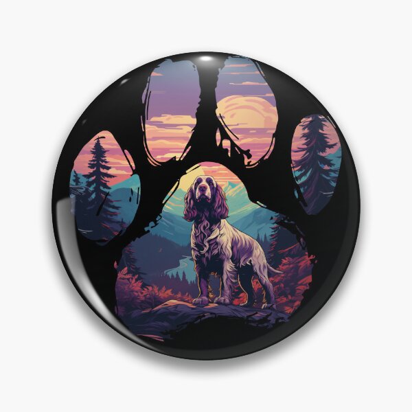Item preview, Funny English Springer Spaniel Paw Synthwave Mountain Tree Mom Dad Kids designed and sold by rafaeltto.