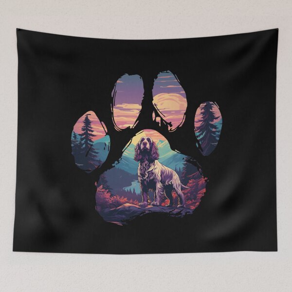 Item preview, Funny English Springer Spaniel Paw Synthwave Mountain Tree Mom Dad Kids designed and sold by rafaeltto.