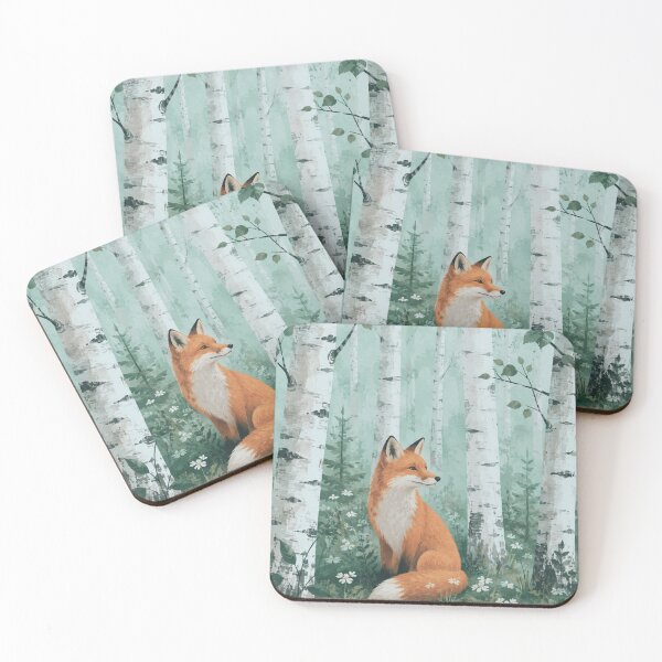Item preview, Red Fox in Misty Birch Forest – Scandinavian Woodland Art designed and sold by @SHINTOSARTSTORE.