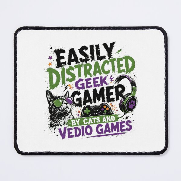 Item preview, Easily Distracted Geek Gamer By Cats And Vedio Games designed and sold by RetroMini2026.