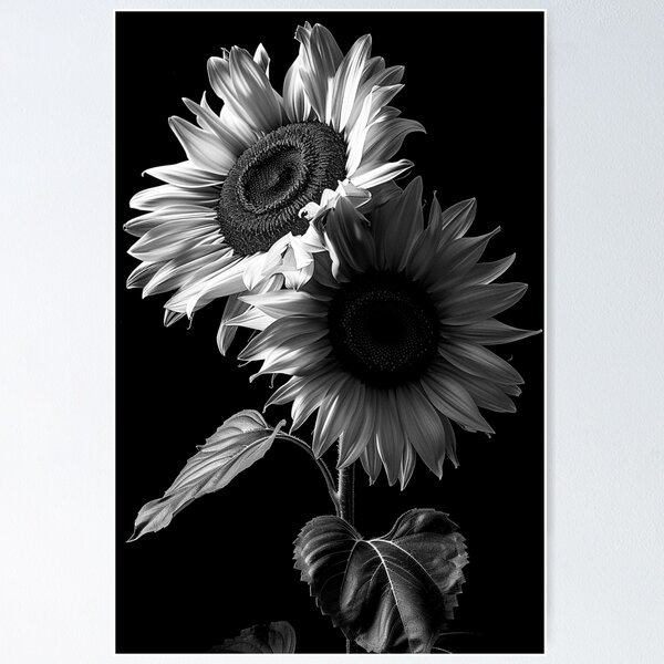 Item preview, Bouquet of sunflowers still life portrait fine art black and white photograph designed and sold by Astrid Arkhangelsky.