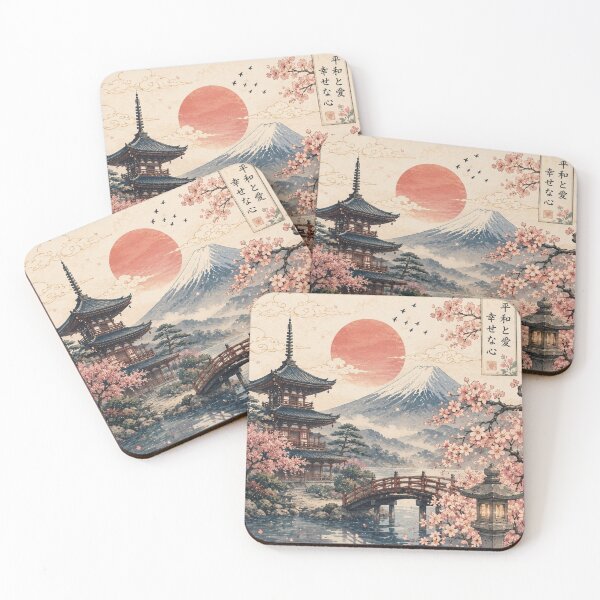 Item preview, Japanese Sakura Landscape – Mount Fuji & Pagoda Vintage Art  designed and sold by LunaVales.