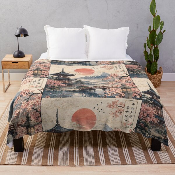 Item preview, Japanese Sakura Landscape – Mount Fuji & Pagoda Vintage Art designed and sold by LunaVales.