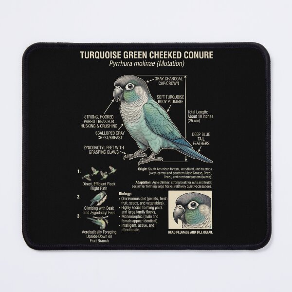 Item preview, Turquoise Green Cheeked Conure Scientific Anatomy Ornithology Parrot Lover designed and sold by dian-rody-crest.