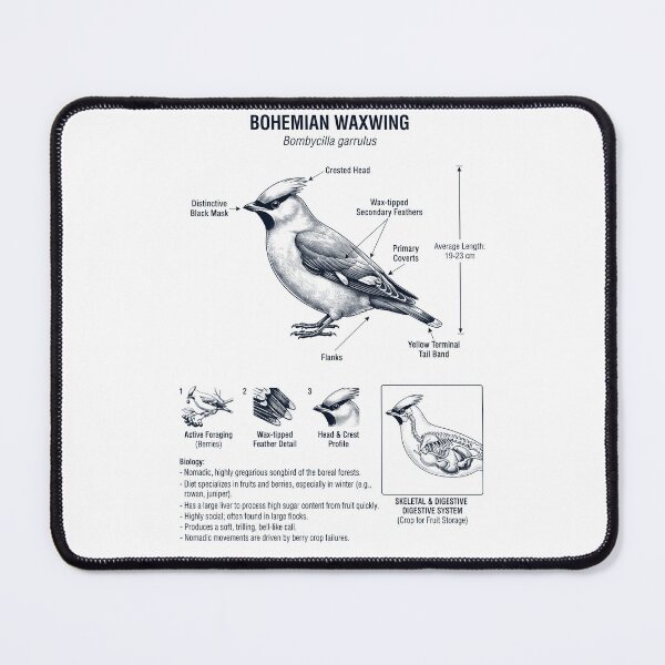 Item preview, Bohemian Waxwing Scientific Anatomy Ornithology Bird Birding Lover designed and sold by dian-rody-crest.