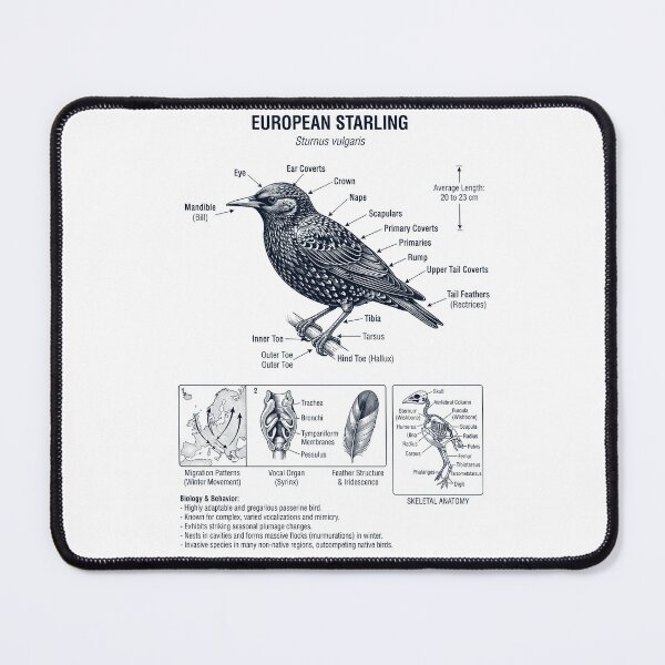 Item preview, European Starling Scientific Anatomy Ornithology Bird Birding Lover designed and sold by dian-rody-crest.