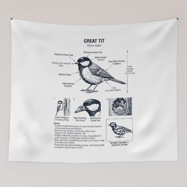 Item preview, Great Tit Scientific Anatomy Ornithology Bird Birding Lover designed and sold by dian-rody-crest.