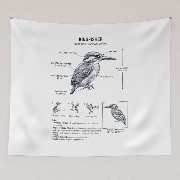 Item preview, Kingfisher Scientific Anatomy Ornithology Bird Birding Lover designed and sold by dian-rody-crest.