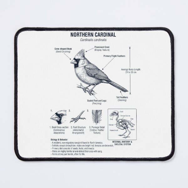Item preview, Northern Cardinal Scientific Anatomy Ornithology Bird Birding Lover designed and sold by dian-rody-crest.