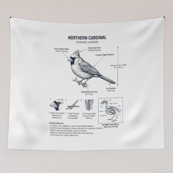 Item preview, Northern Cardinal Scientific Anatomy Ornithology Bird Birding Lover designed and sold by dian-rody-crest.