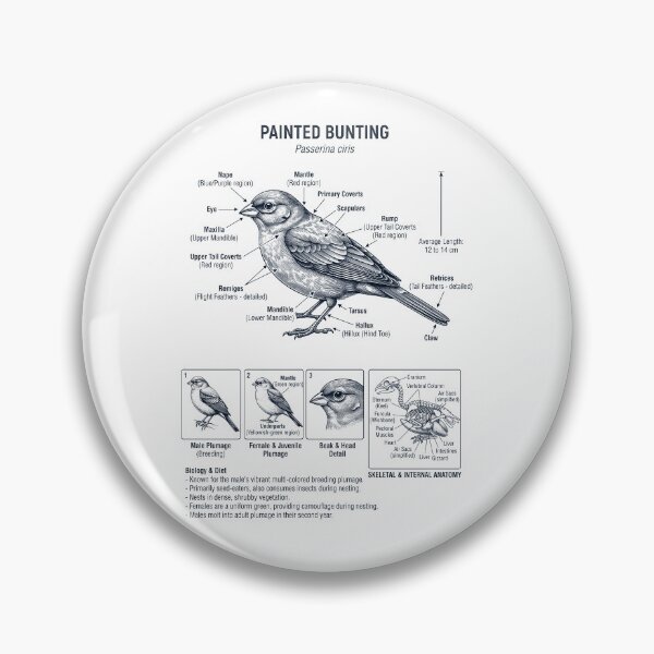 Item preview, Painted Bunting Scientific Anatomy Ornithology Bird Birding Lover designed and sold by dian-rody-crest.