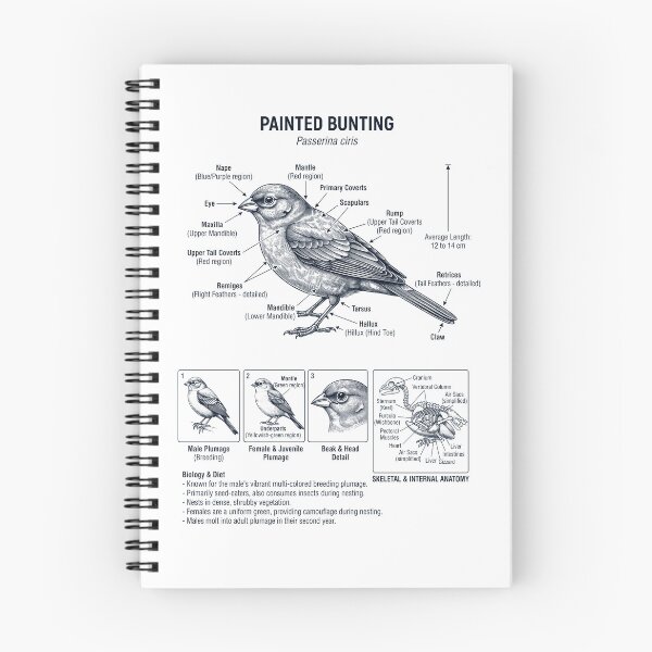 Item preview, Painted Bunting Scientific Anatomy Ornithology Bird Birding Lover designed and sold by dian-rody-crest.