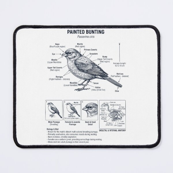 Item preview, Painted Bunting Scientific Anatomy Ornithology Bird Birding Lover designed and sold by dian-rody-crest.