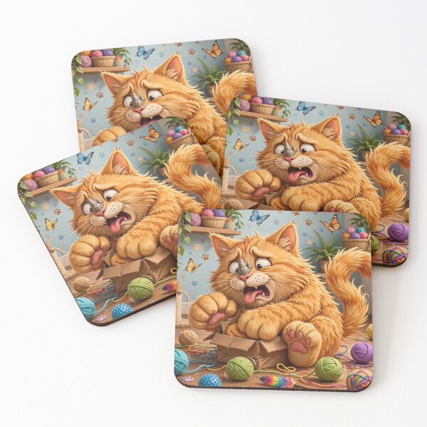 Item preview, Funny Fluffy Orange Cat in Tiny Box | Whimsical Cartoon Animal Art designed and sold by TreatLLC.