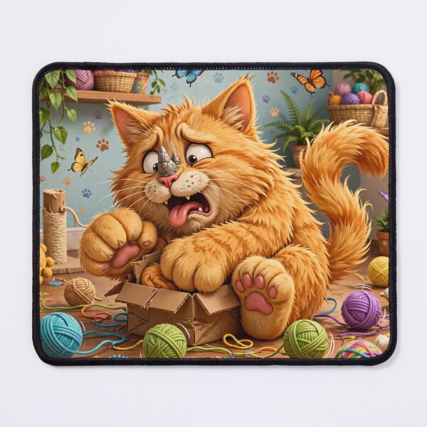Item preview, Funny Fluffy Orange Cat in Tiny Box | Whimsical Cartoon Animal Art designed and sold by TreatLLC.