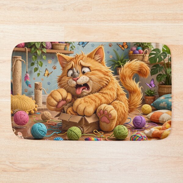 Item preview, Funny Fluffy Orange Cat in Tiny Box | Whimsical Cartoon Animal Art designed and sold by TreatLLC.